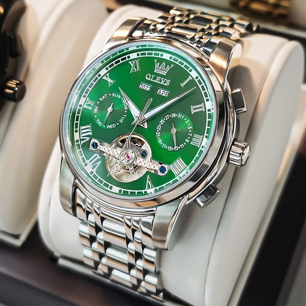 OLEVS Men's Watches Top Brand Luxury Watch for Men Original Waterproof Stainless Steel Chronograph Moon Phase