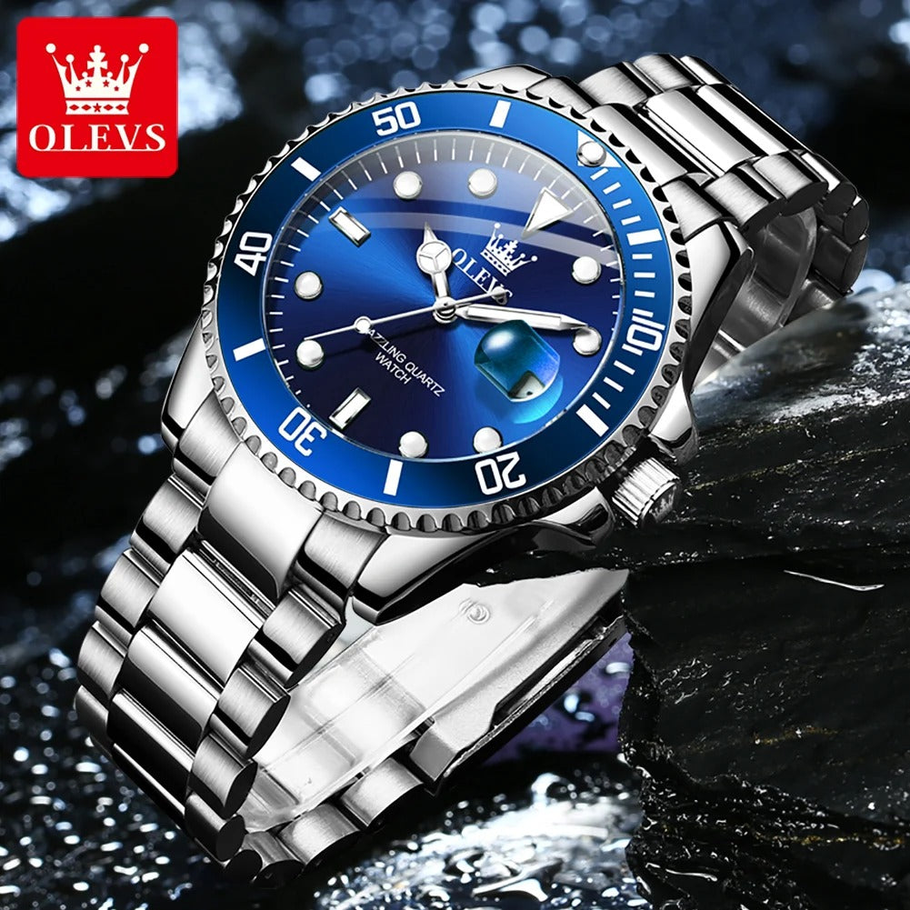 OLEVS 5885 Man Watch Original Brand Waterproof Quartz Watch Stainless Steel Strap Automatic Date Mens Gifts Watches