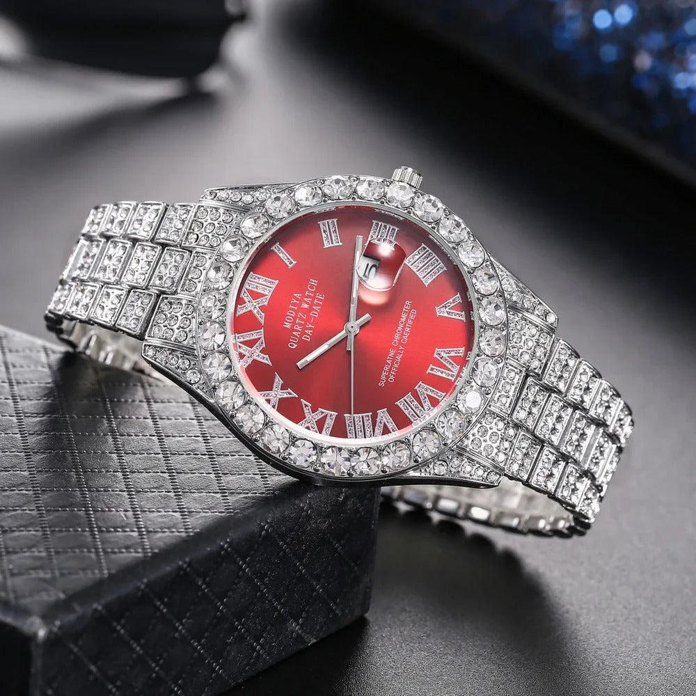 Hot Sale Diamond Bling Watch Men Gold Color Luxury Gift Quartz Watches Male Clock Rhinestone Wristwatch
