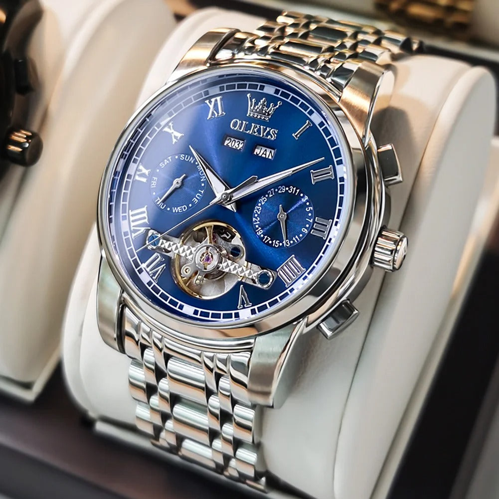 OLEVS Men's Watches Top Brand Luxury Watch for Men Original Waterproof Stainless Steel Chronograph Moon Phase