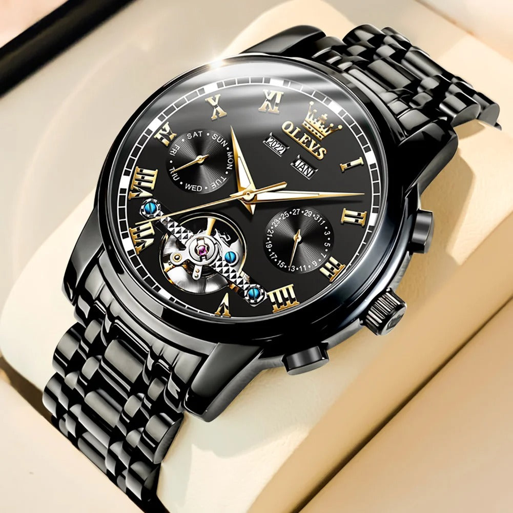 OLEVS Men's Watches Top Brand Luxury Watch for Men Original Waterproof Stainless Steel Chronograph Moon Phase