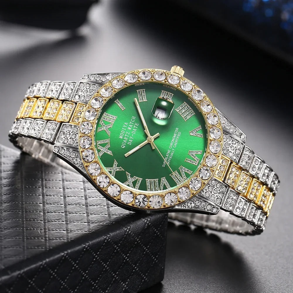 Hot Sale Diamond Bling Watch Men Gold Color Luxury Gift Quartz Watches Male Clock Rhinestone Wristwatch