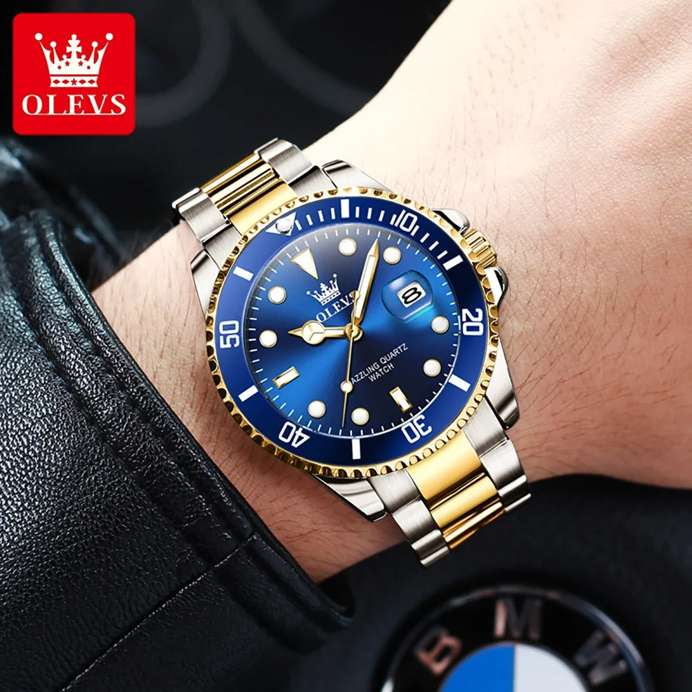 OLEVS 5885 Man Watch Original Brand Waterproof Quartz Watch Stainless Steel Strap Automatic Date Mens Gifts Watches