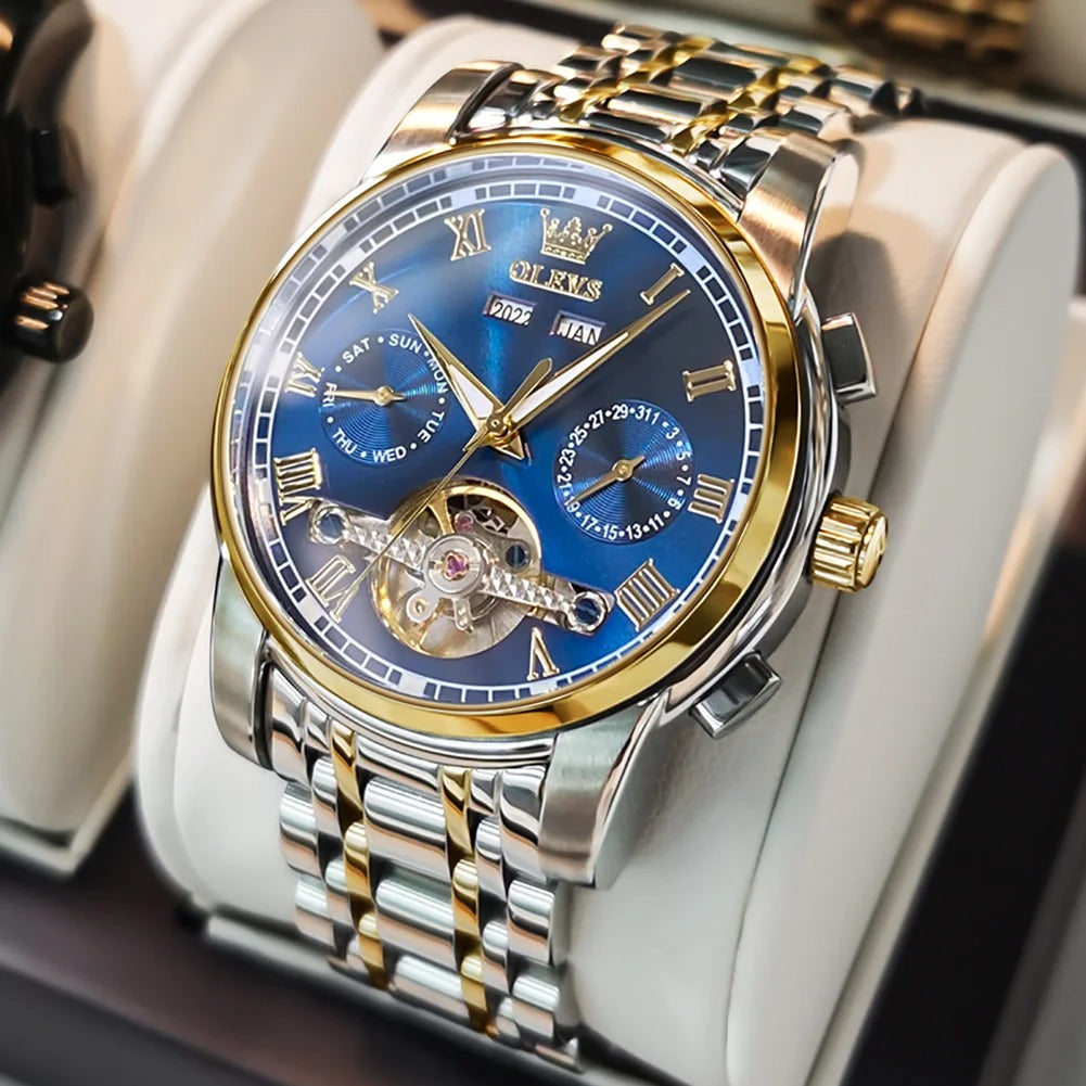 OLEVS Men's Watches Top Brand Luxury Watch for Men Original Waterproof Stainless Steel Chronograph Moon Phase