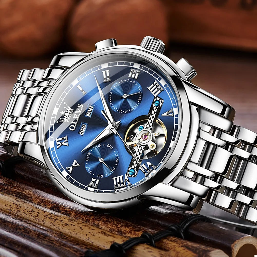 OLEVS Men's Watches Top Brand Luxury Watch for Men Original Waterproof Stainless Steel Chronograph Moon Phase