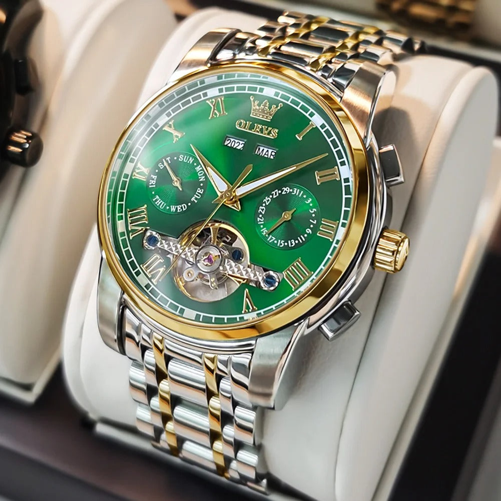 OLEVS Men's Watches Top Brand Luxury Watch for Men Original Waterproof Stainless Steel Chronograph Moon Phase