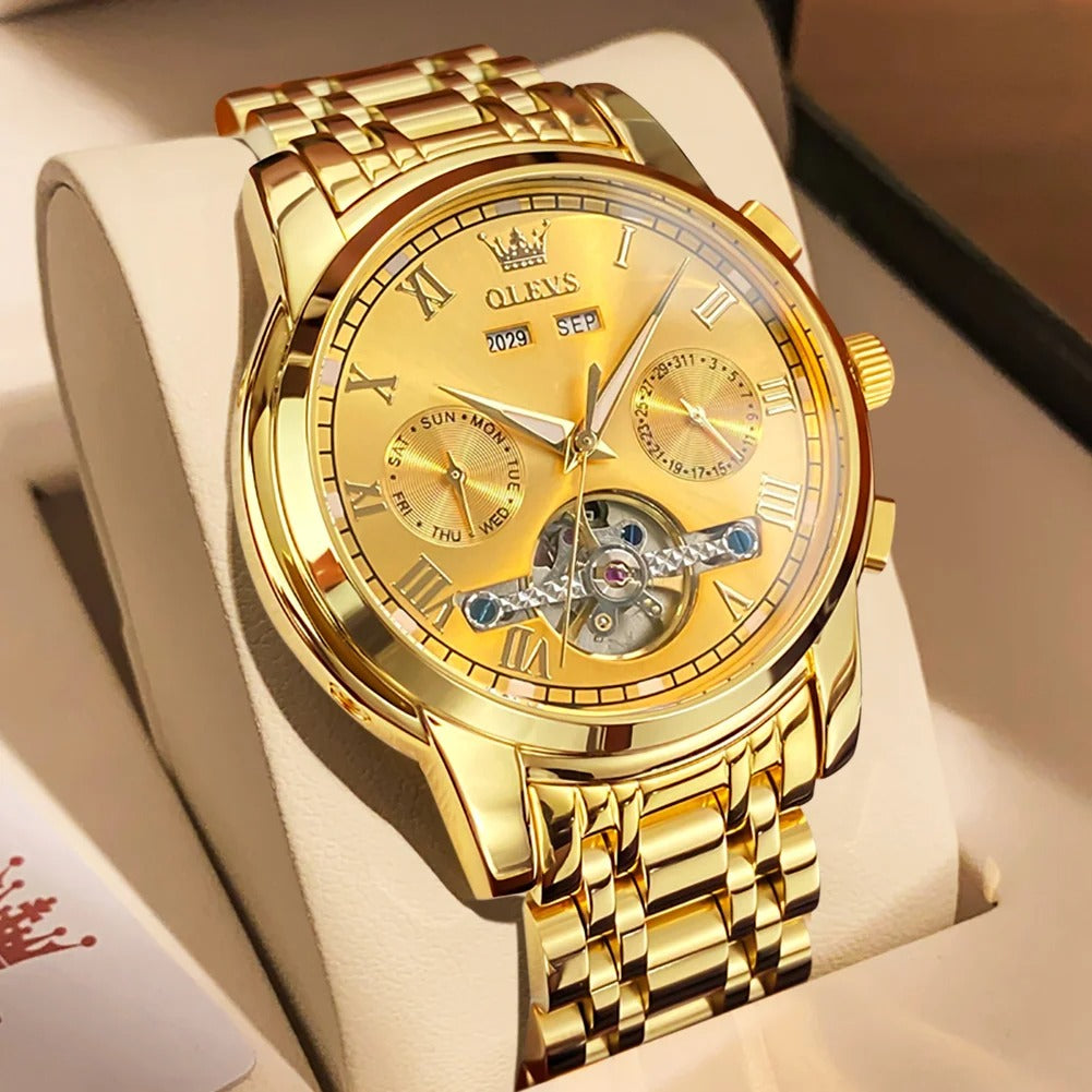 OLEVS Men's Watches Top Brand Luxury Watch for Men Original Waterproof Stainless Steel Chronograph Moon Phase