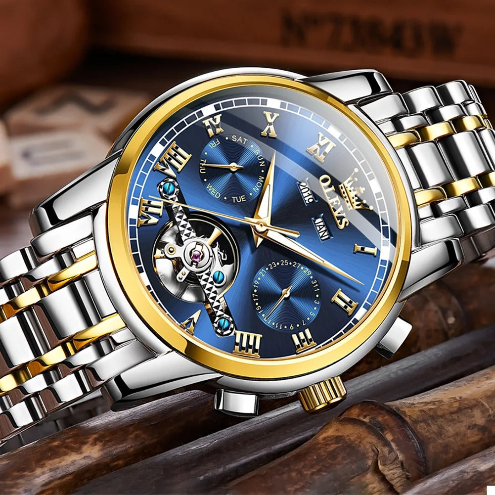 OLEVS Men's Watches Top Brand Luxury Watch for Men Original Waterproof Stainless Steel Chronograph Moon Phase