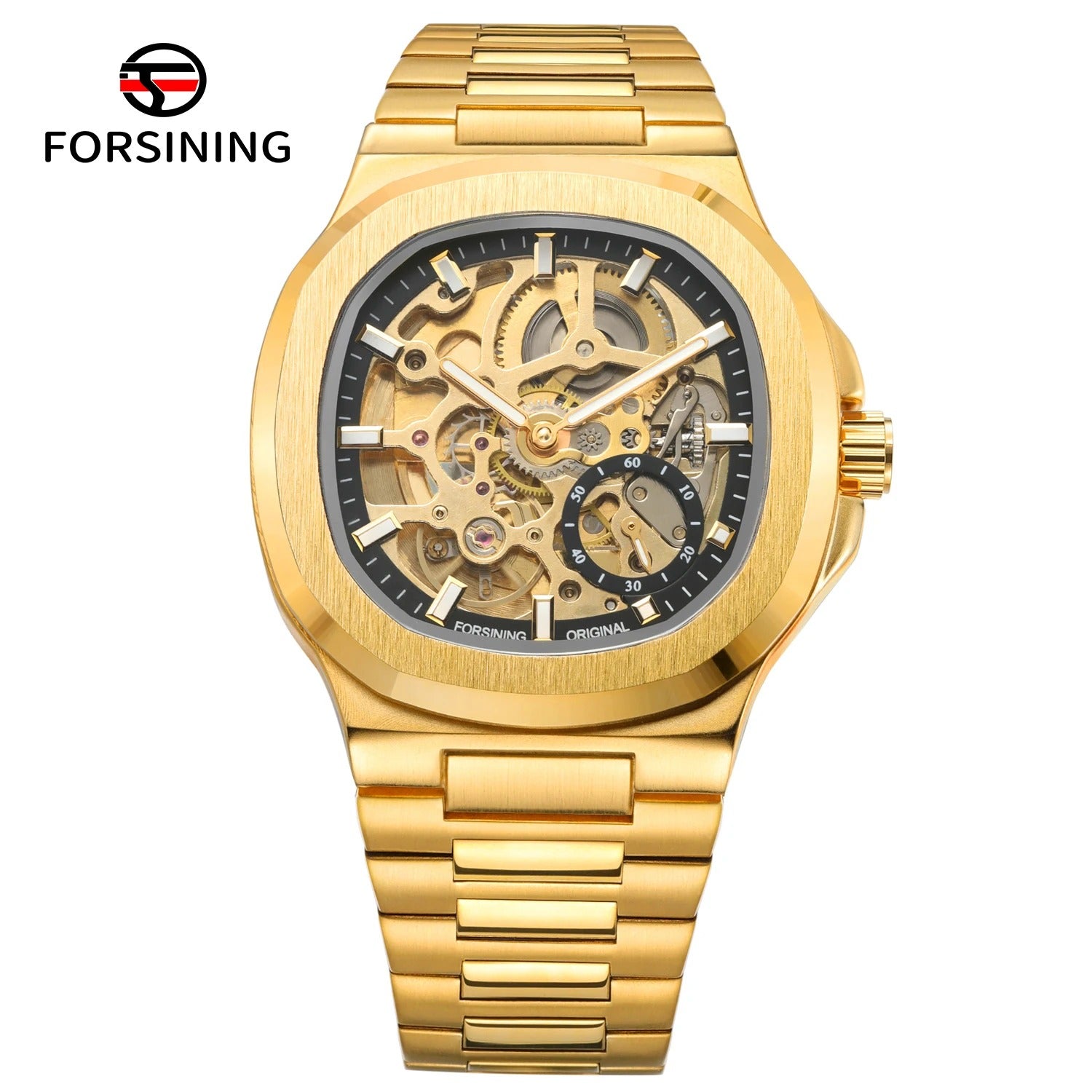 Forsining Stainless Steel Waterproof Mens Skeleton Watches Top Brand Luxury Transparent Mechanical Wrist Watches