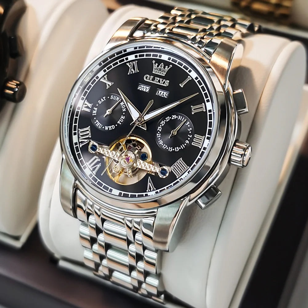 OLEVS Men's Watches Top Brand Luxury Watch for Men Original Waterproof Stainless Steel Chronograph Moon Phase