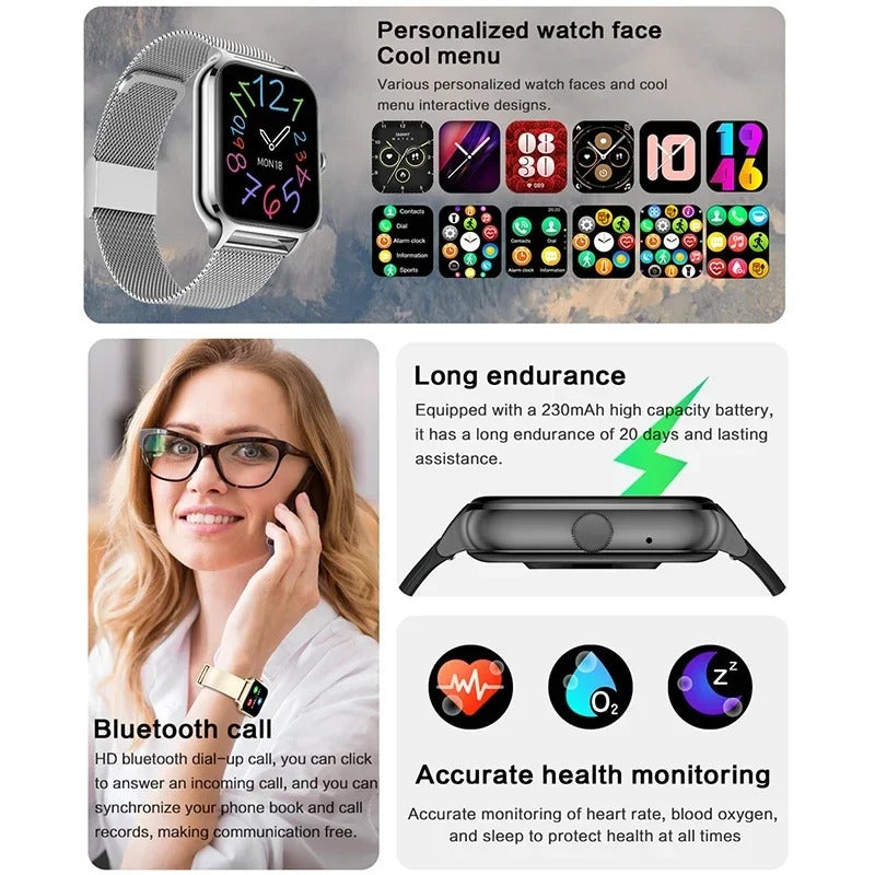 2025 Smart Watch Women 2.01" Full Touch Screen Heart Rate Tracker Bluetooth Call Waterproof Sport Smartwatch Men