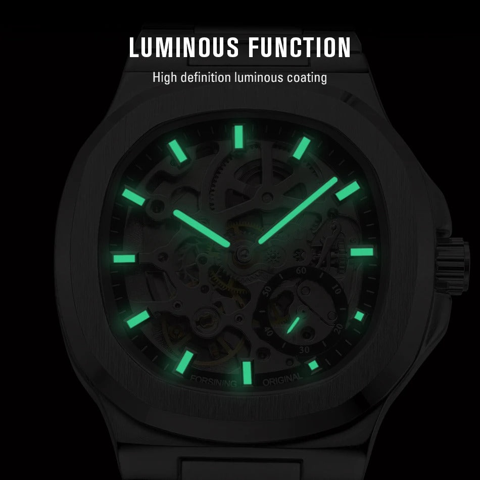 Forsining Stainless Steel Waterproof Mens Skeleton Watches Top Brand Luxury Transparent Mechanical Wrist Watches