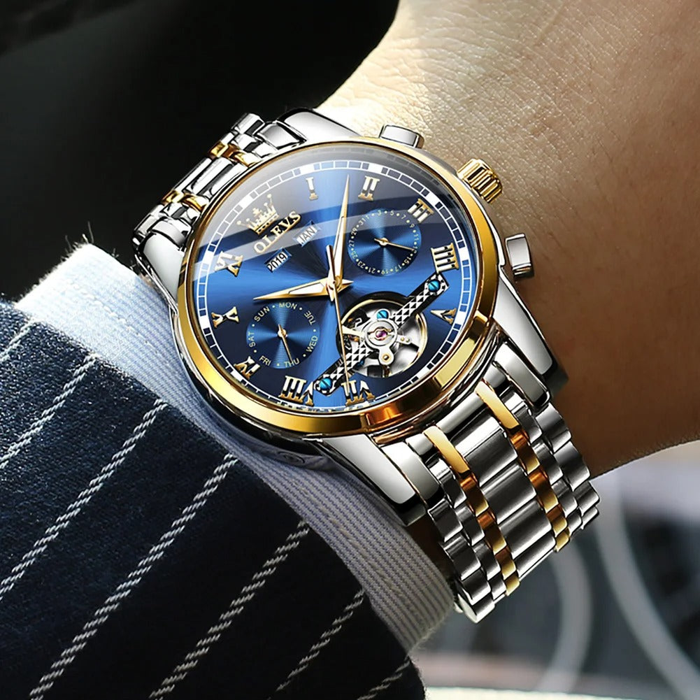 OLEVS Men's Watches Top Brand Luxury Watch for Men Original Waterproof Stainless Steel Chronograph Moon Phase