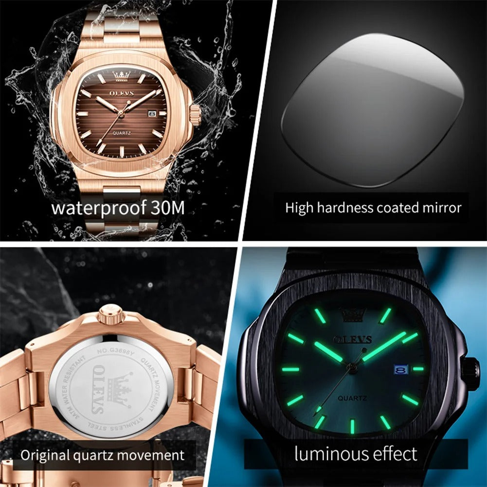 NIBOSI Luxury Men's Watches Waterproof Luminous Date Watches Sports Square Men Watch Casual Man Wristwatch Quartz