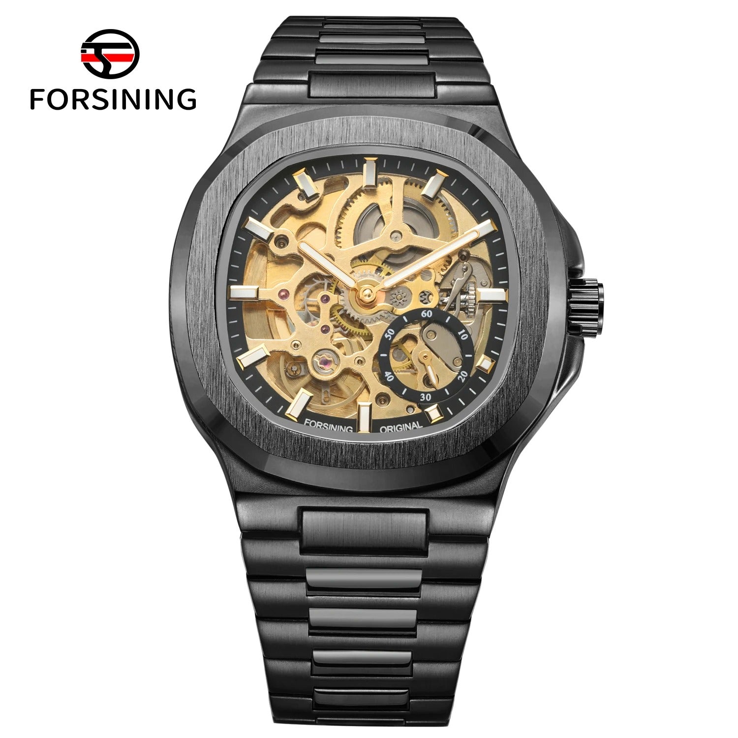 Forsining Stainless Steel Waterproof Mens Skeleton Watches Top Brand Luxury Transparent Mechanical Wrist Watches
