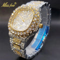 Gold Watch For Men Diamond Iced Out Hip Hop Stylish Quartz Watches For Male Double Dial Heavry Waterproof Wristwatches