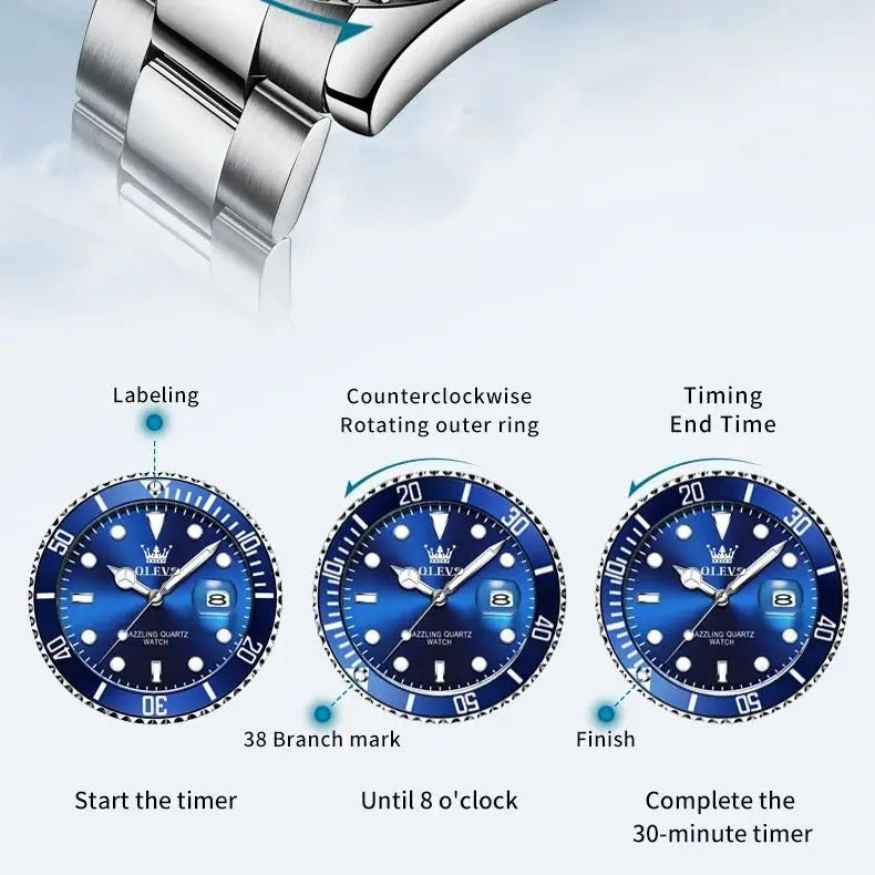 OLEVS 5885 Man Watch Original Brand Waterproof Quartz Watch Stainless Steel Strap Automatic Date Mens Gifts Watches